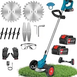 Hobbylobby Electric Wireless Rechargeable Edge Cutter 48V-2 Batteries-25cm Cutting Width|3-in-1 Mower & Trimmer |Adjustable Height|3 Blade Types | Lightweight & Portable|Lawn,Yard. (Blue) (A2)-picture-12