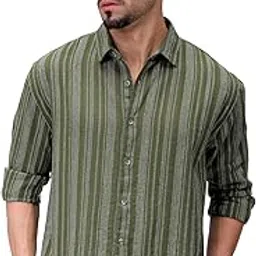 the indian garage co Men Cotton Slim Fit Striped Full Sleeves Cutaway Collar Casual Shirt-picture-15
