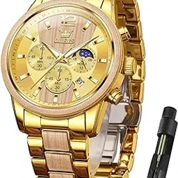 olevs Chronograph Watches for Men Original Analog Quartz Black Stainless Steel Chain Luxury Moon Phase Date Waterproof Branded Formal Men's Wrist Watch-picture-13