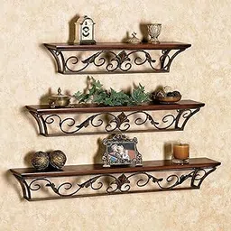 VASIL MART Floating Shelf,Creative Wrought Iron Wall-Mounted Bookshelf Office Dining Room Bedroom Living Room Decoration (Walnut)-picture-28