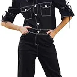 poshbery Black Solid Puff Sleeve Denim Co-Ord-picture-21