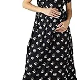 nightspree Women's Rayon Round Neck Half Sleeves Maternity Dress Feeding Kurti with Zipper (1341-MD)-picture-15