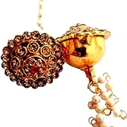 nc - nawab collection Gold Plated Rajasthani/Rajputi Kundan Pearl Studded Borla Matha Patti Maang Tikka for Women (Borla02GLD-2)-picture-53