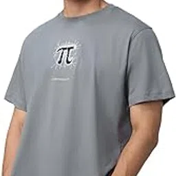 the souled store Irrational as Pi Men and Boys Short Sleeves Round Neck Grey Embroidered Relaxed Fit Lightweight All-Season Cotton T-Shirt image 1