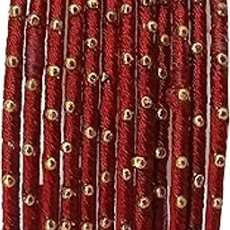 the golden cascade Maroon Color Silk Thread Metal Bangle with Studded Ball Chain Pearl Chudi for Women & Girls-picture-48