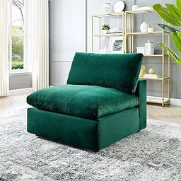 ES ESPINHO Stella Solid Sal Wood Velvet Upholstered 1 Seater (Without Handle) Sofa Set for Living Room, Green Color-picture-25