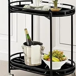 Metal Serving Trolley with Wheels for Home, 2-Tier Serving Coffee Table, Food Trolley, Rolling Cart, Utility Cart for Kitchen | Bar Trolley for Home and Resturants (Marble Black)-picture-17