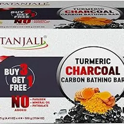 Patanjali Turmeric Charcoal Body Cleanser Natural Body Cleansing Soap for Men & Women With Activated Charcoal Bathing Bar for Glowing, Smooth & Soft Skin 125 gm Pack of 4 (3+1)-picture-14