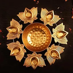 Lotus Diya Urli Handcrafted Bowl for Floating Flowers & Tea Light Candles Home Living Room Office & Table Decor Diwali Decoration Items Premium Metal Color Gold (12 inches)-image-93