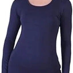 laasa Women's Viscose Slim Fit Round Neck Solid Navy Blue with Long Sleeves-picture-10