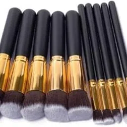 Fiber Bristle Makeup Brushes- Black and Golden, Set of 10-picture-64