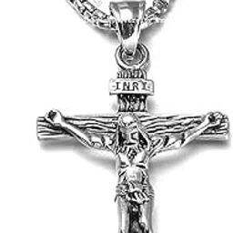 jewelgenics Stainless Steel Silver Plated Cross Pendant Necklace Crucifix Jesus Pendant with Chain For Unisex Adult-picture-46