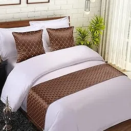 mks india Coffe Color Satin Quilted Bed Runner with 2 nos. Cushion Covers-picture-27