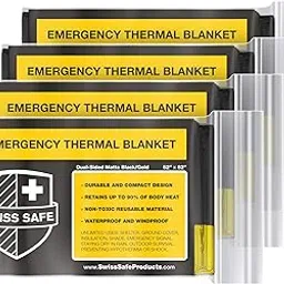 Emergency Mylar Thermal Blankets (4-Pack) + Bonus Signature Gold Foil Space Blanket: Designed for NASA, Outdoors, Hiking, Survival, Marathons or First Aid (Double Color Sides: Matte Black & Gold)-image-17