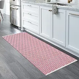 MDZ® Hand Woven 100% Cotton Diamond Rug, Bed Side Runner for Bedroom, Living Room, Kitchen, Entrance, Passage, Style: Modern, Size: 2x5 Feet | Organic | Eco Friendly | Machine Washable (Pink)-image-15
