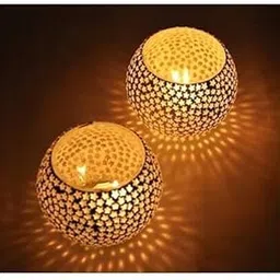The Paradise Set of 2 Tea Light Candle Holder Mosaic Glass Votives Turkish Design Diwali Gift Candle Tealight Votive Holder Handmade Decorative Items for Home (Design 2)-picture-28