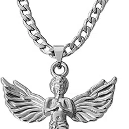 Bikers jewelry Guardian Angel Spread Wings Black And Silver Stainless Steel Pendant Necklace Chain For Men And Women SPn20221114-image-58