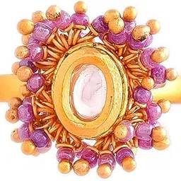 voylla Veerangana Gold Plated Blush Pink Pearls and Oval Cut Kundan Ring-picture-17
