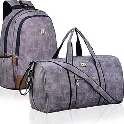 kuber industries Combo of 2 Premium Leather Duffle Bags for Men & 25 Ltrs Laptop Travel Backpack | Water Resistant Luggage Bags Women | Hand Carry Bags for Travelling Flight | Grey-picture-23