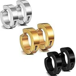 Piercing Men Jewellery Silver Studs Clip On Combo Black Hoop Earings Ear rings Earrings For Men Boys Gents Girls Boyfriend Girlfriend - BALI-M9168 (6 PCS)-image-33