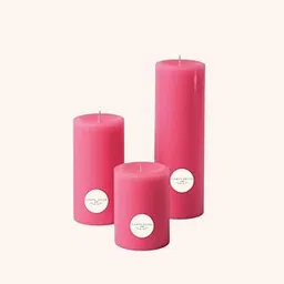 Luxe Unscented Small Pillar Candles for Home Decor & Gifting | Set of 3, 2x2 inches, 2x3 inches, 2x4 inches (Pink)-picture-21