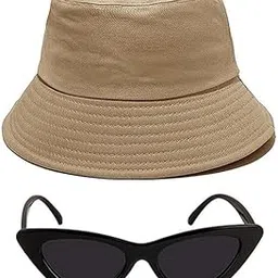 faas Bucket Hat Beach Summer Cap, Sun Protection Outdoor Hats for Women Vistor Cap & Cat-Eye Sunglass Combo for Women-Pack of 2-picture-30