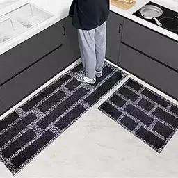 KOMALFAB Cotton Striped Anti-Slip Small & Large Rectangle Bathmats | Durable & Absorbent Door Mat for Dining Hall, Your Floor, Home, and Living Room - Set of 2 (Black&Grey, 40x60 & 45x120 cm)-picture-15