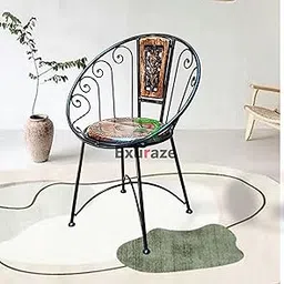 Exuraze Chair Made of Wood and Wrought Iron for Outdoor, Garden, and Living Room (Black and Brown)-image-49