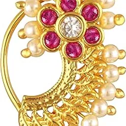 vfj vighnaharta fashion jewellery Vighnaharta Golden Moti Pearls Nath Nathiya nose pin Gold Plated Alloy two Nose Ring for woment[VFJ1240NTH-Press]-picture-18