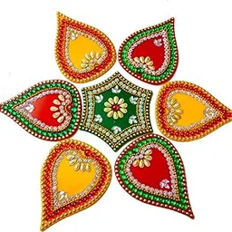 Avanti Creation Multicolor Acrylic Stone Studded Paan Shape Rangoli for Floor Decoration-picture-60