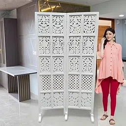 Store Crafts Wooden Room Partitions, Room Divider Screen Separator, 2 Wall Panels, 6 feet, for Living Room Divider, Privacy Room White Colour (with Stand)-picture-17