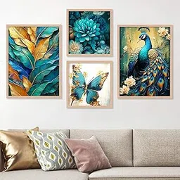 walllane - Modern Art Abstrect Peacock Painting For Living Room Bedroom Office Hotel| Nature Inspired Wall Decor Painting | Art Decor (10 Inch x 13 Inch) Set 4 Cate- 030-picture-11