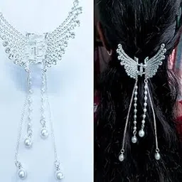 WING PEARL TASSEL HAIR CLAW CLIP FOR WOMEN AND GIRLS (SILVER)-picture-42
