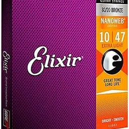 Elixir Strings 80/20 Bronze Acoustic Guitar Strings w NANOWEB Coating, Extra Light (.010-.047)-image-44