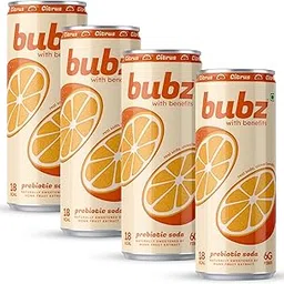 Bubz Citrus Prebiotic Soda with Benefits | No Added Sugar | 6g Prebiotic Fiber for Gut Health | Naturally Sweetened with Monk Fruit | | Pack of 4 (250ml Each) image 1