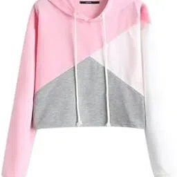 topster Women's Cute Color Block Pullover Crop Top Hoodie Sweatshirt(Pink)-picture-22