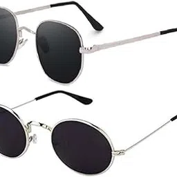 Unisex Combo Offer Pack of 2 Black Stylish UV400 Protected Round Pathan Sunglasses for Men and Women with Box #2-117-image-10