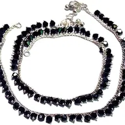 Silver Anklet with Black Crystal Beads, Traditional Indian Payal-picture-40