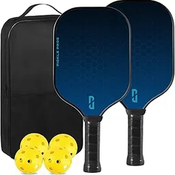 Pickle Pros Set of 2 Fiberglass Pickleball Paddle Rackets with 4 Balls and Bag, Honeycomb Core Pickle Ball Racket with Breathable Non Slip Grip, Pickleball Racket Bat with Edge Protection (Blue, 2)-picture-27