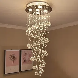 GANE-SHART 6 Feet Height Crystal Chandelier for Living Room Staircase Hall Hotel Decoration jummer jhumer Ceiling Light (W-45cm H-6 feet)(Led 3, 4watt-WarmWhite) DA6-image-4
