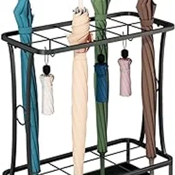 Umbrella Stand, Entrance Storage, 10 Stands, 8 Hooks, Removable Water Catcher, Large Capacity, Stable, Assembly, Stylish, Popular, Black, Width 21.7 x Depth 9.4 x Height 23.8 inches (55 x 24 x 60.5 cm) (10 Stand with 8 Hooks)-picture-23