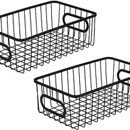 Bianco Multipurpose 10" Metal Bathroom Storage Organizer Basket Bin - Modern Wire Grid Design - for Organization in Cabinets, on Countertops, Bedroom, Kitchen, Bathroom, Garage (Pack of 2, Black)-image-51