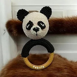 Crochet Animal Baby Wooden Chewable Toys Teether, Rattle, Panda-image-1