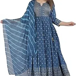 Grisha Creation Viscose Rayon Gown Long Gown Ethnic Wear Comfortable Round Neck Gown with Dupatta Pair-picture-13