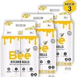 THE BEE 2Ply Tough 100% Virgin Natural Fiber Kitchen Tissue Paper Rolls | OBA Free With Clear Perforation for Easy Tear| Food & Skin Safe, Cleaning & Wiping 2ROLL Per Pack 100Pulls Each Roll Pack of 3-image-26