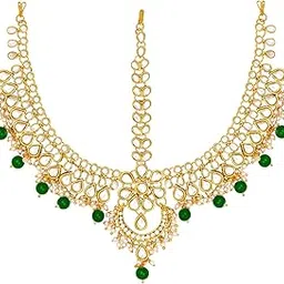 Gold Plated Kundan Pearl Maang Tikka Matha Patti Jewellery for Women Girls-image-58