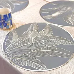 TIED RIBBONS PVC Round Table Mat Placemats for Dining Table Kitchen Mats Non-Slip Heat Resistant Wipeable Washable Outdoor Indoor (15 inch x 15 inch), (Pack of 6, Silver)-picture-34