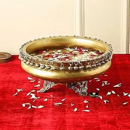 Jaszz Art Brass (12 Inches and 6.2 Kg) Urli Bowl with Bells Ethnic Design Uruli Pot for Home Decor Floating Flowers Candle Lamps Temple Room Traditional Diwali Decoration Gift (02)-picture-22