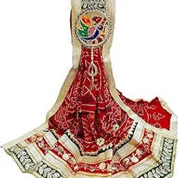 avilhara Rajasthani Marwadi Chunri Odhana Bandhej Bandhani Plated Broach Dupatta - Pure Georgette - Piliya, Pomcha Chunri Odhana-picture-38