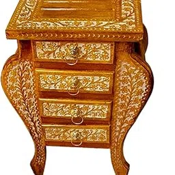 Carved Bedside Table 4 Drawers Nightstand Sturdy End Table for Living Room & Bedroom Furniture Decor-picture-12